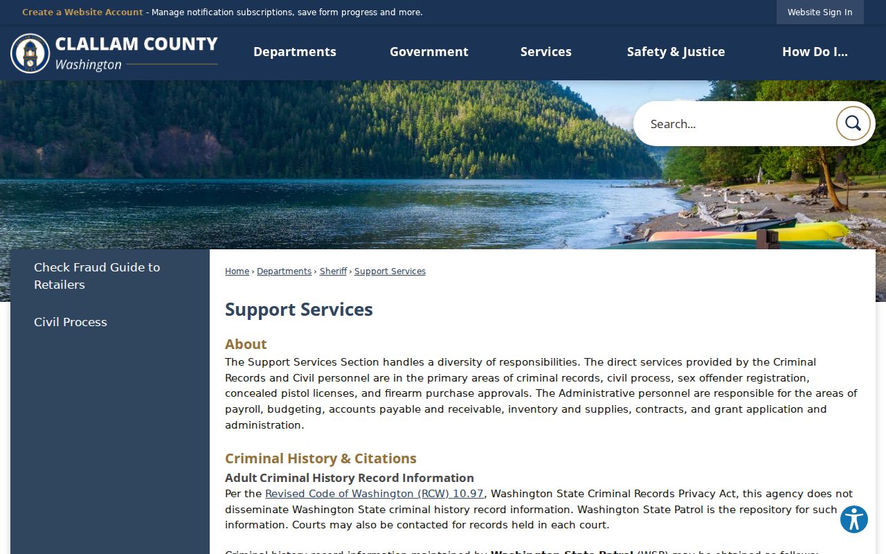 Clallam County arrest records Support Services information