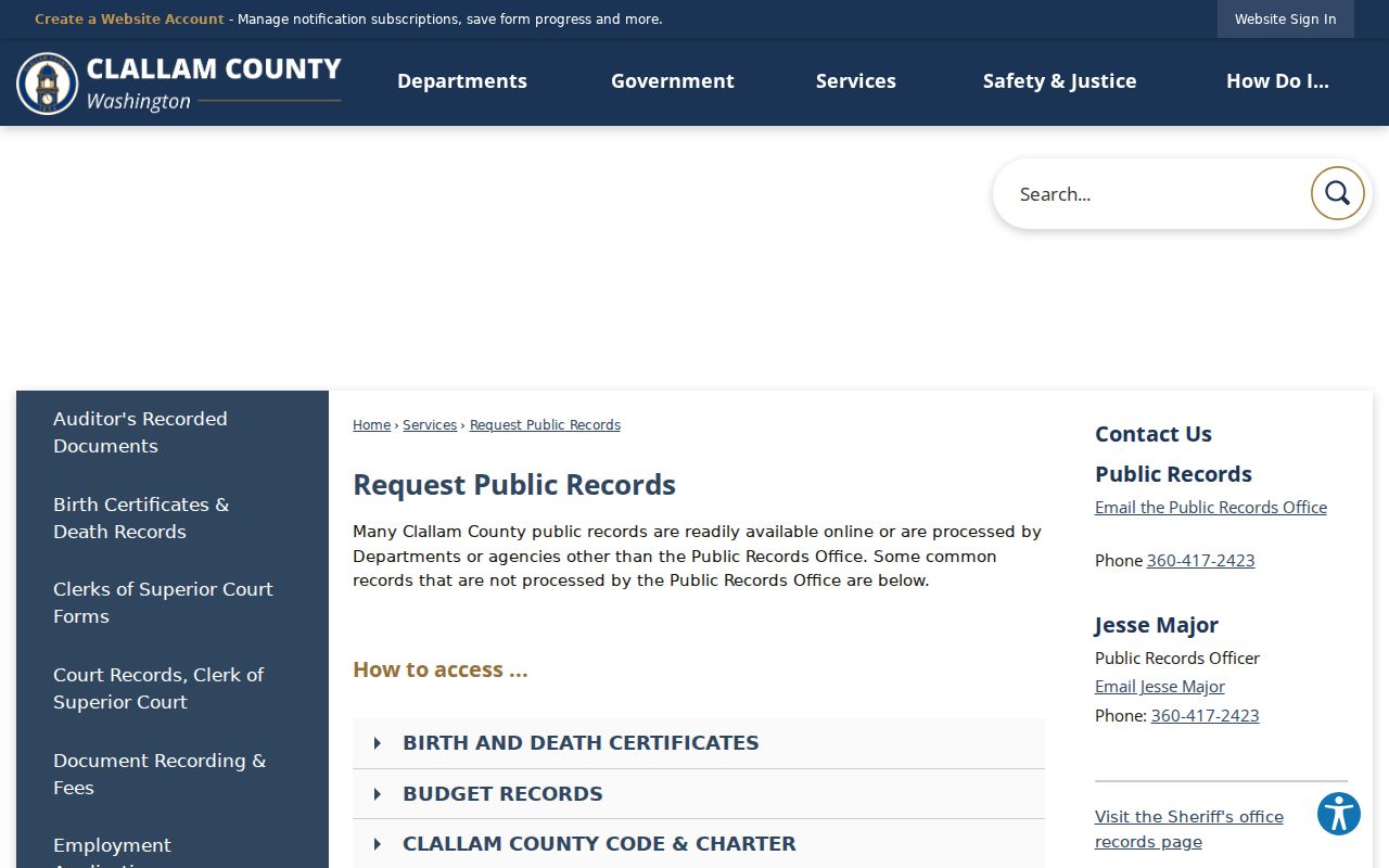 Clallam County arrest record public request routing