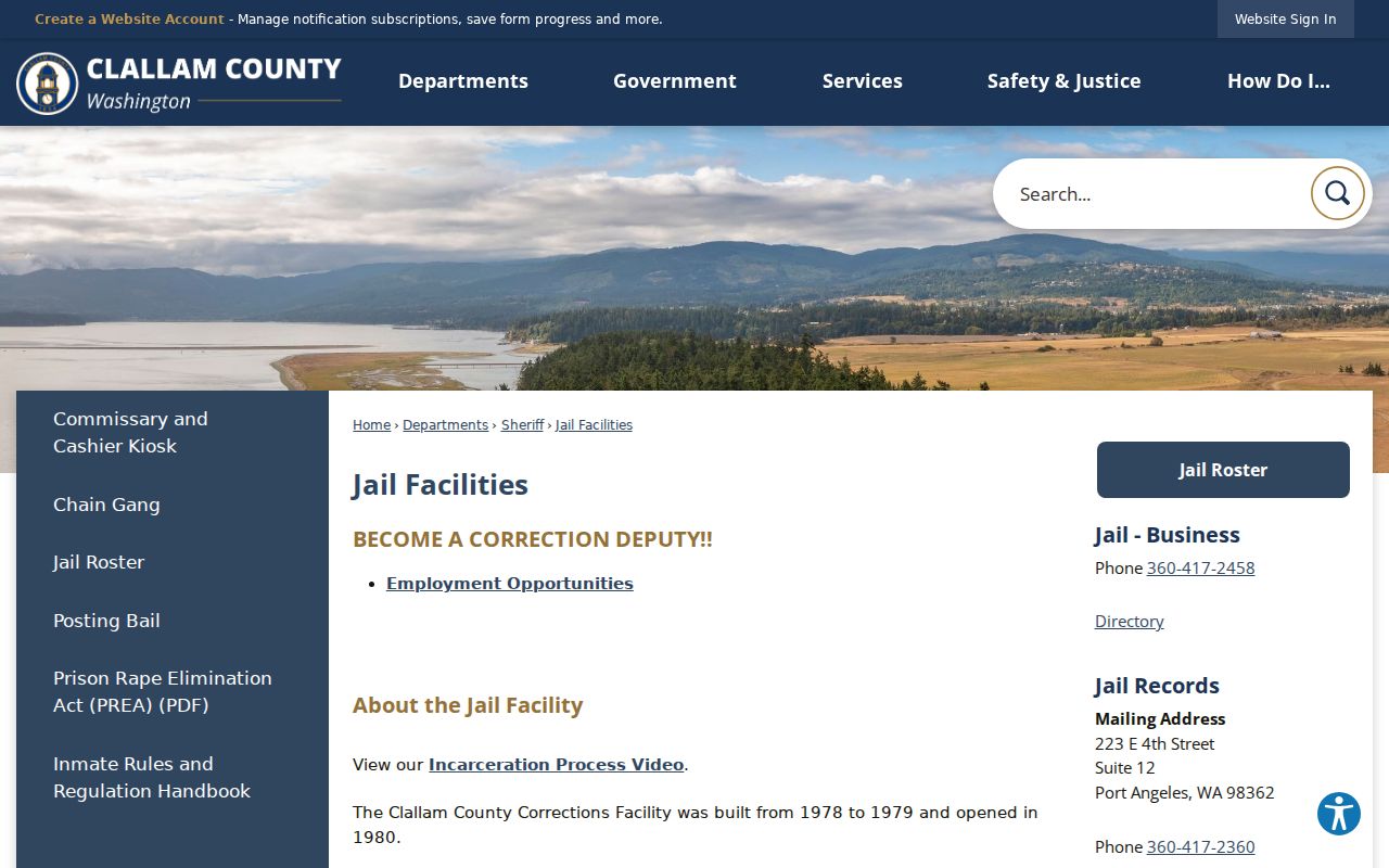Clallam County arrest booking and jail roster page