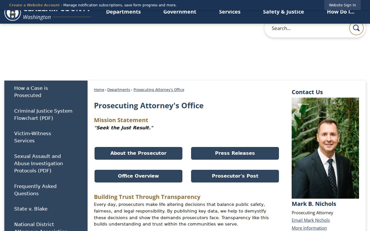 Clallam County criminal court case Prosecuting Attorney office page