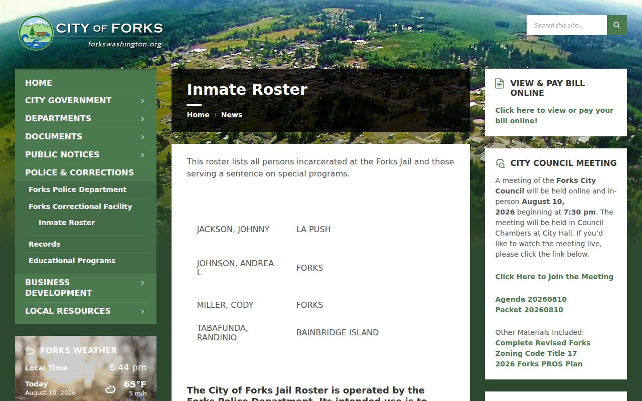 Forks criminal records city jail inmate roster